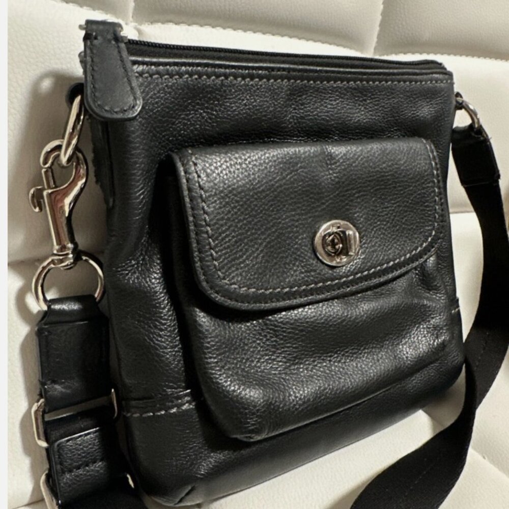 Coach Park Leather Swingpack F49170 Black Crossbody Purse - Picture 7 of 7
